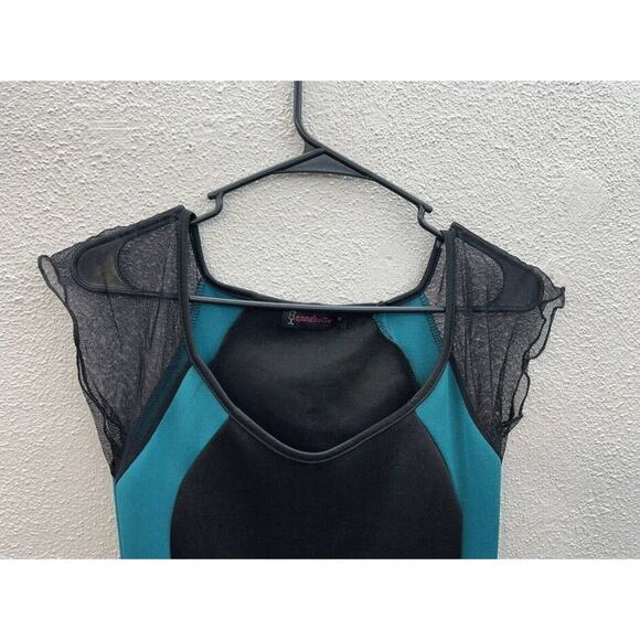 Womens Annabelle Dress Size Small Black and Teal Short Mesh Sleeve - Picture 2 of 12